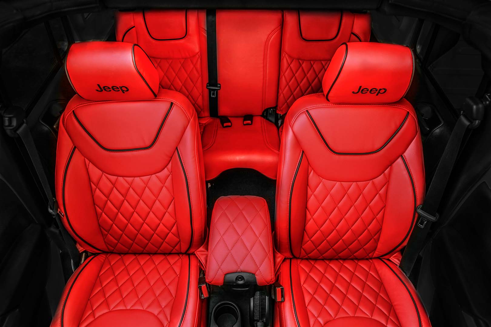 Red Custom Jeep Interior With Black Stitching Jeep
