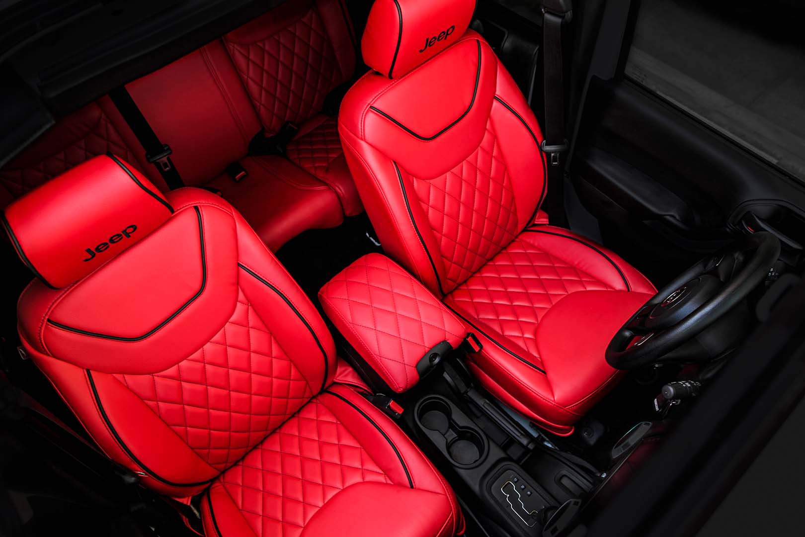 Red Custom Jeep Interior With Black Stitching Jeep